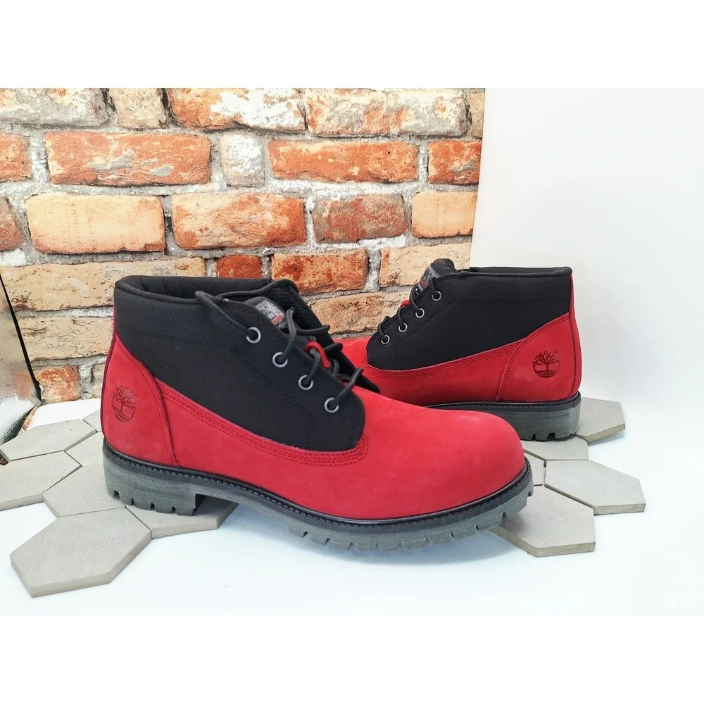 Timberland Premium Mid Lace Chukka Boots Red Black Mens Size 12 Nubuck TB0A431